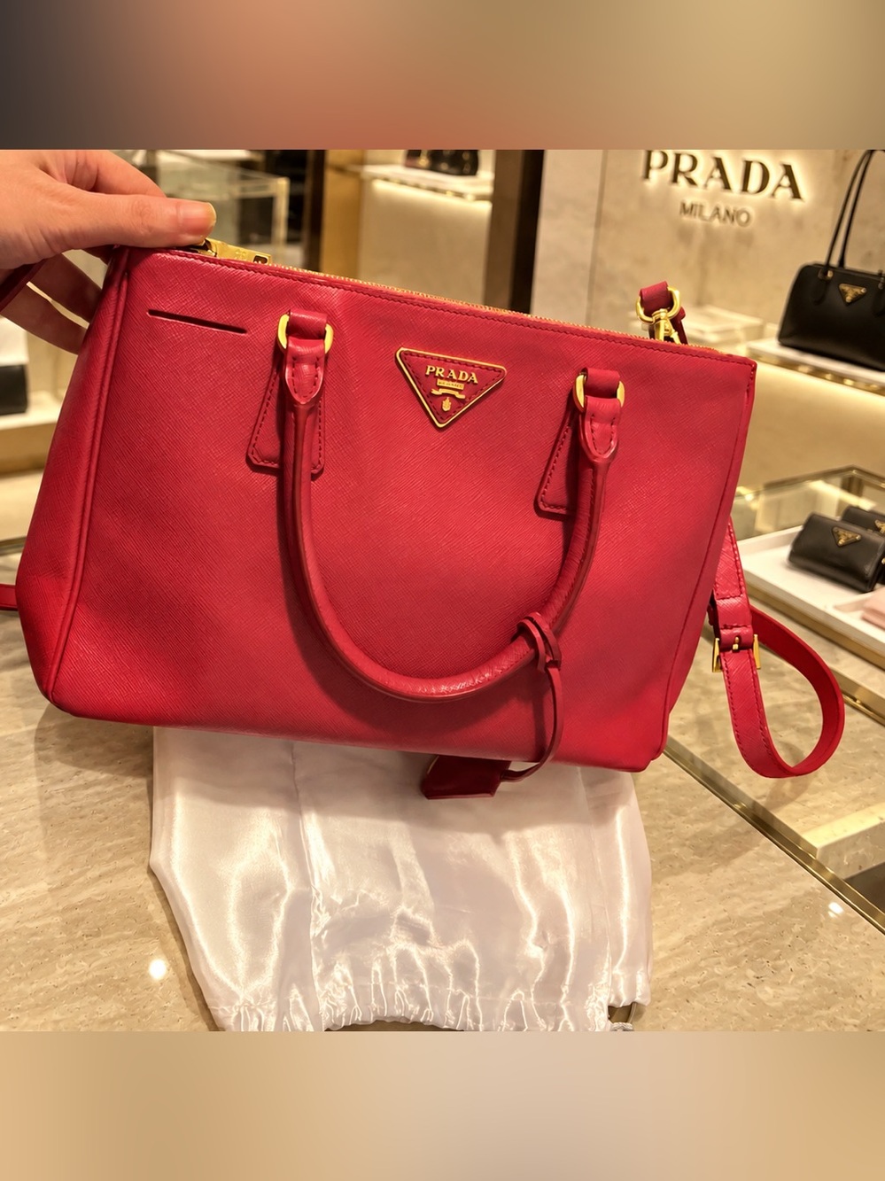 Prada Galleria BN1801 Medium Peonia Pink Saffiano Leather Double Zip Tote